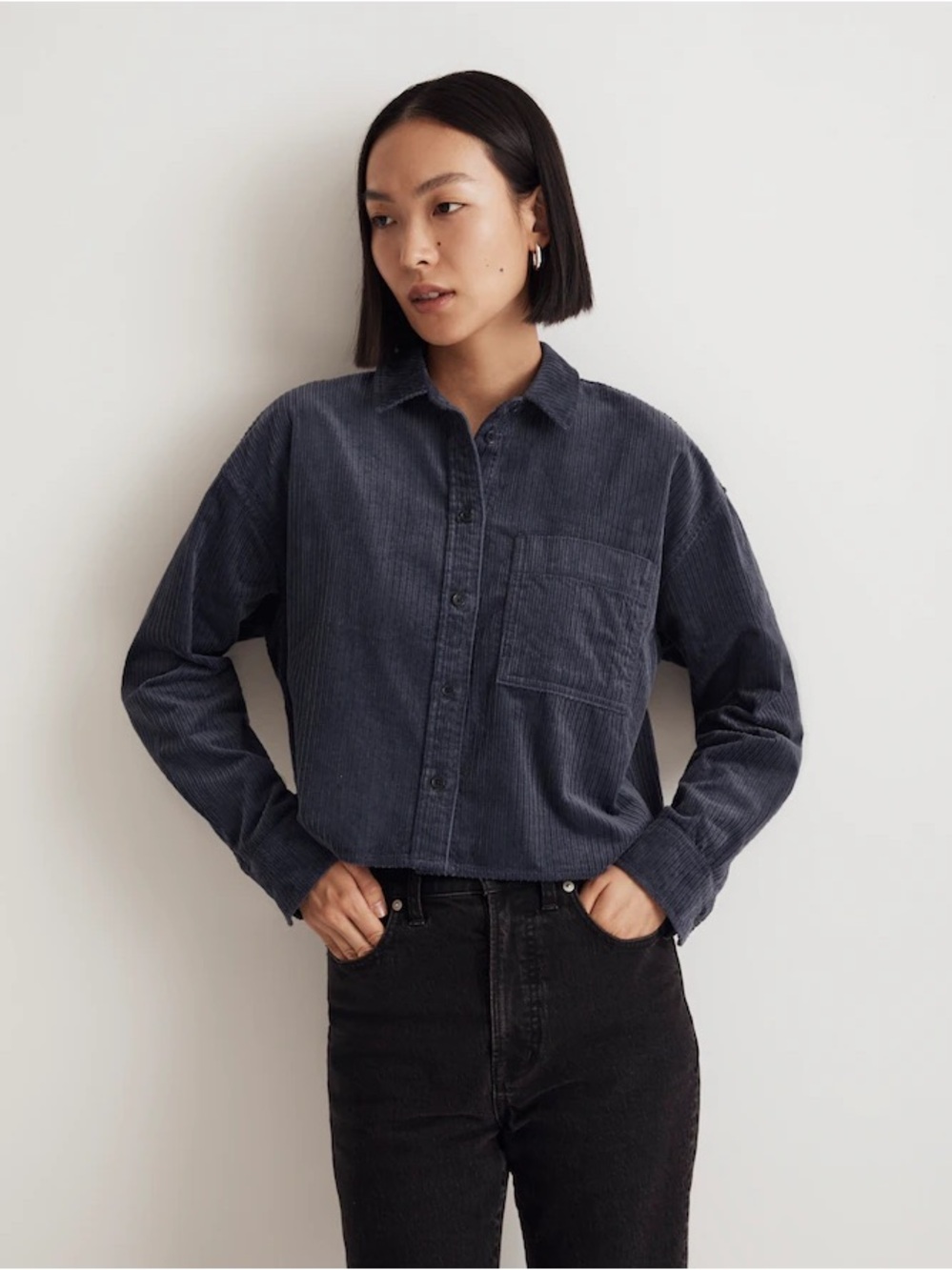 Madewell Corduroy Button Up Navy Blue Size Small Oversized